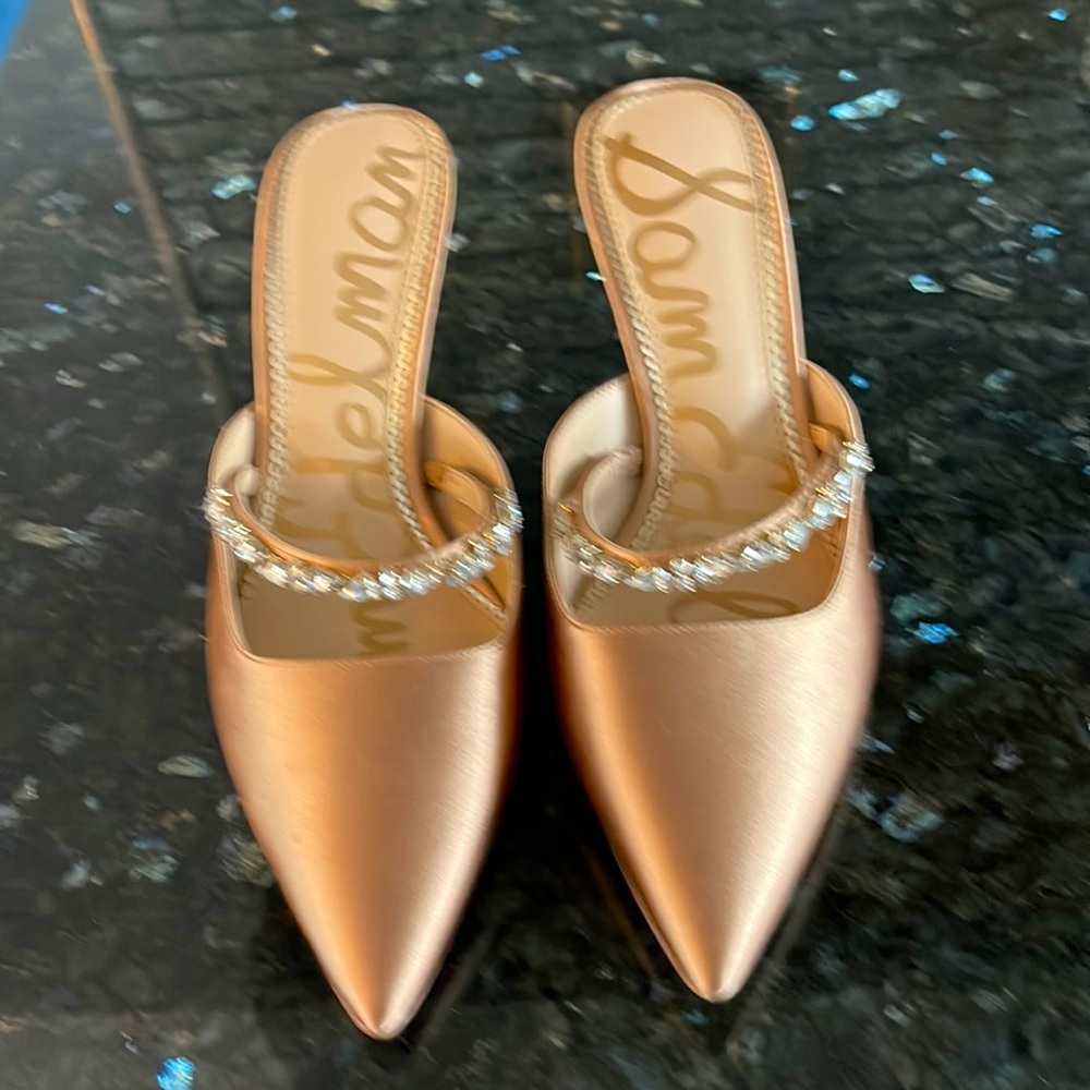 Gold slip on party shoes